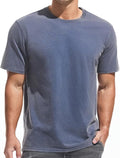 VEIISAR Men's Heavy Weight Crew Neck 100% Cotton T-Shirt - 250g/m² Thick Distressed Washed T-Shirts for Men