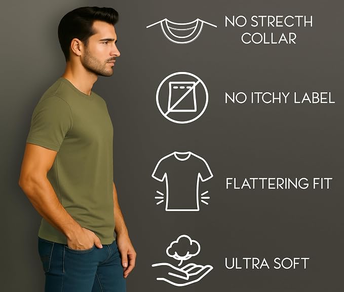 Men's T-Shirt Soft Premium Cotton Tailored Fit Crew Neck Classic Short Sleeve Tee