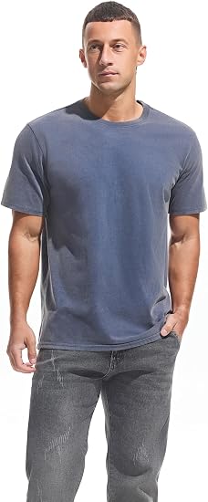 VEIISAR Men's Heavy Weight Crew Neck 100% Cotton T-Shirt - 250g/m² Thick Distressed Washed T-Shirts for Men