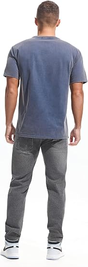 VEIISAR Men's Heavy Weight Crew Neck 100% Cotton T-Shirt - 250g/m² Thick Distressed Washed T-Shirts for Men